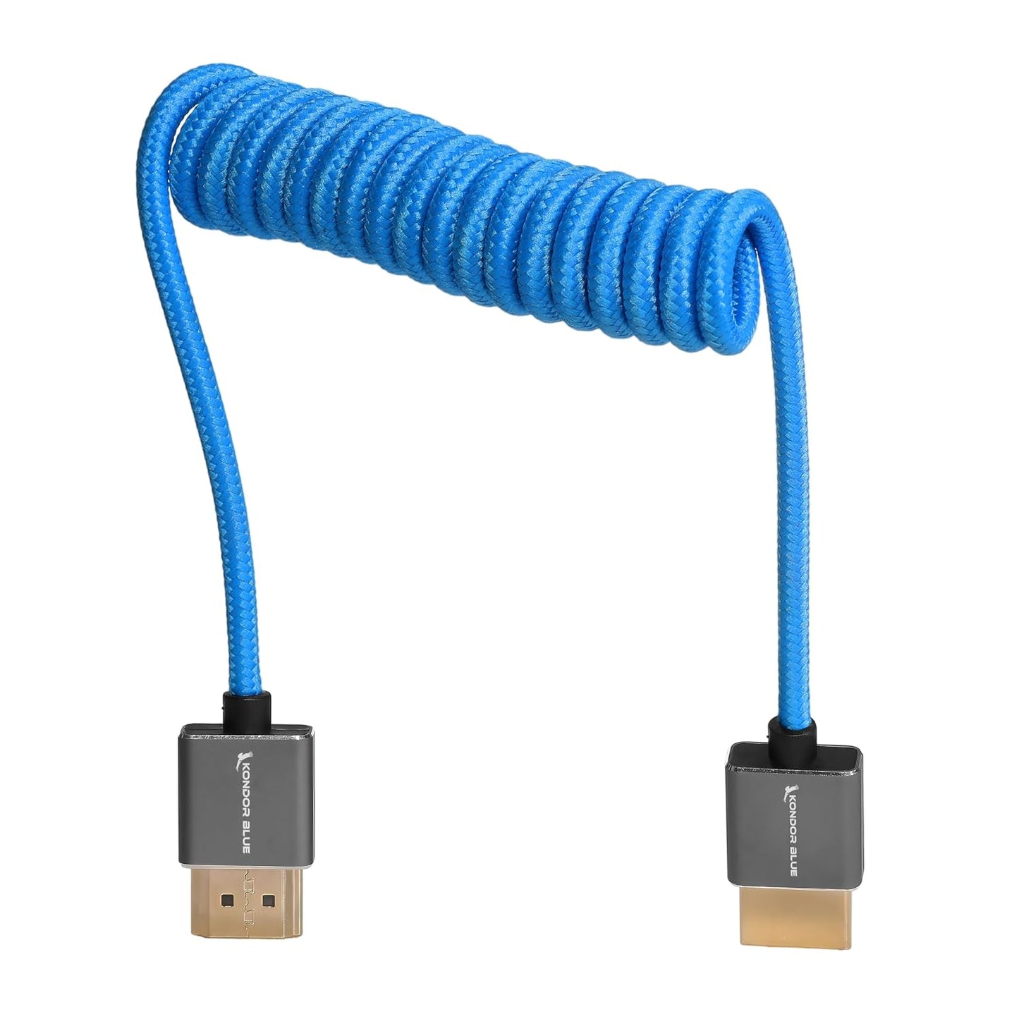 2.0 12"- 24" 4K 60Hz 18Gbps, 3D, KONDOR BLUE | Full HDMI Type A Male to Male Coiled Braided Cable | HDR, Reinforced |