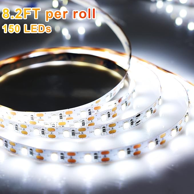 16.4FT Daylight White LED Strip Light with USB Plug+Battery Box Operated, 6000K Soft White Ribbon Strip, Adhesive 300LED Flexible Strip Tape for Kitchen Bedroom Under Cabinet TV Computer