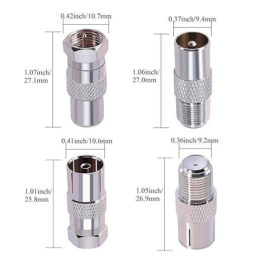 CNARIO 4Pcs F to TV Adapter, F Female/Male to TV Pal Male/Female Coax Coupler Coaxial Cable Connector Adapter Kit for FM Radio Antenna Coax Connector