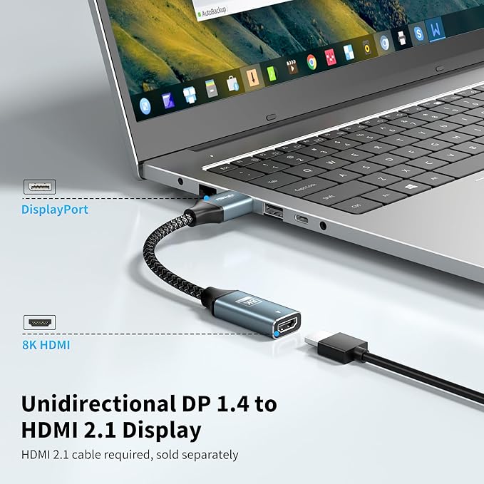 Active Displayport 1.4 to HDMI 2.1 Adapter, 8K 60Hz / 4K 120Hz Unidirectional DP to HDMI Adapter (Male to Female), Display Port to HDMI for PC, Dell, HP, AMD, NVIDIA