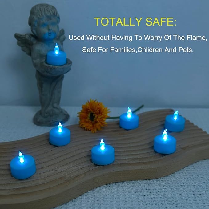 LED Tea Lights Candles- 12PACK Blue Flameless Candles Realistic and Bright Flickering Long Lasting 200Hours for Holiday Celebration,Party, Home Decoration,Battery Operated