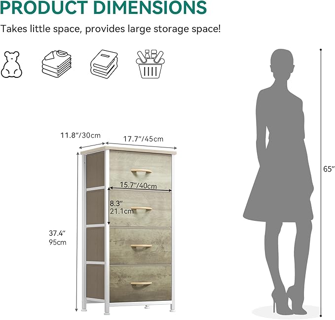 YITAHOME Dresser with 4 Drawers - Fabric Storage Tower, Organizer Unit for Bedroom, Hallway, Hallway, Closets - Sturdy Steel Frame, Wooden Top & Easy Pull Fabric Bins