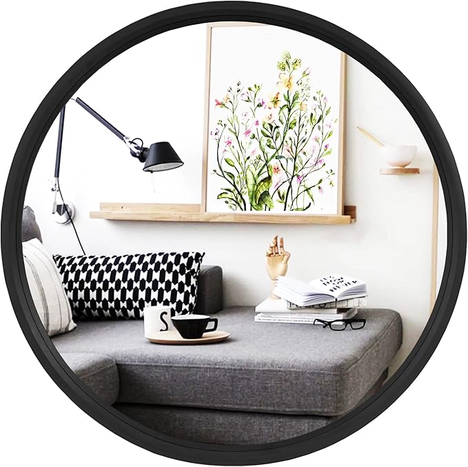 WallBeyond Black Round Mirror Wood Framed 28 inch Circle Wall Mirror for Bathroom Round Wall Mirror for Wall Decor, Vanity, Entryway Living Room