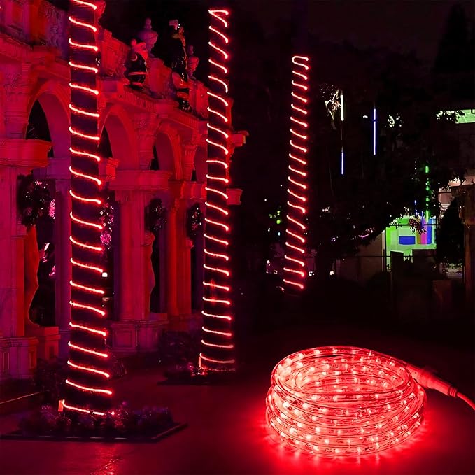 Brizled Rope Lights Outdoor, 18ft 216 LED Red Christmas Rope Lights Connectable, 120V Plugin Red Christmas Light Waterproof Clear Tube Lighting Indoor for Xmas Patio Garden Party Home Decorations