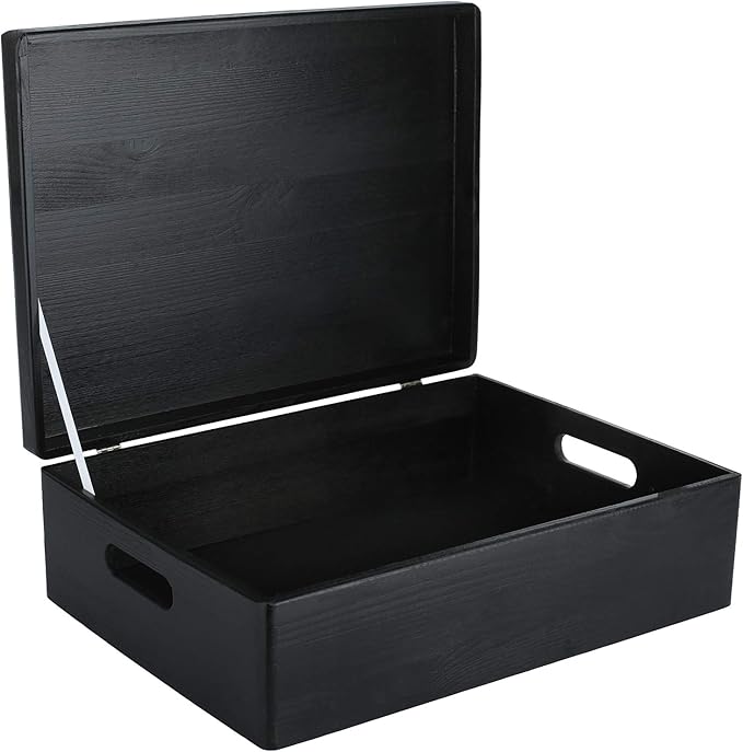 XL Black Wooden Box Storage with Hinged Lid | 15.8 x 11.8 x 5.5 inches (+-0.5) | with Handles | Gift Box Kitchen Storage Document | Product NOT Intended for 15 Years OR Below