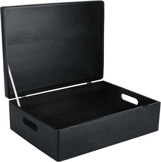 XL Black Wooden Box Storage with Hinged Lid | 15.8 x 11.8 x 5.5 inches (+-0.5) | with Handles | Gift Box Kitchen Storage Document | Product NOT Intended for 15 Years OR Below