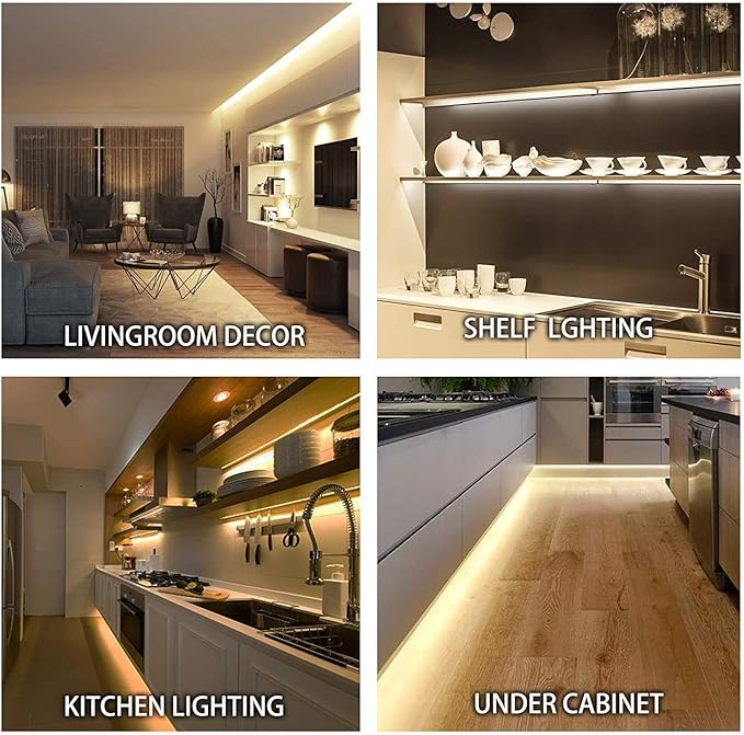MYPLUS Under Cabinet Lighting Kit, 65.6Ft Dimmable Led Strip Lights with 1200 LEDs,24V, Low Power Safety Adapter, Flexible Tape Light for Kitchen Cabinet,Bedroom,Counter,Shelf (Warm White-3000k)
