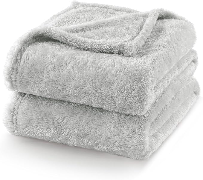 Exclusivo Mezcla Plush Fuzzy Fleece Bed Blanket Queen Size, Super Soft, Fluffy and Warm Blankets，Suitable for All Seasons (Light Grey, 90x90 Inches)