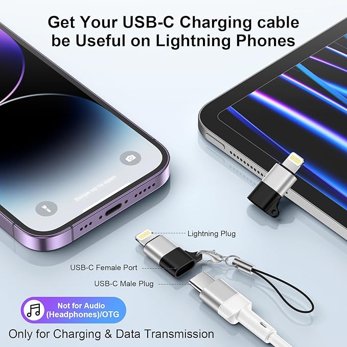 2 Pack USB C to Lightning Adapter for iPhone 14 13 12 11 X XR XS Max SE 8 7 6 AirPods, [Apple MFi Certified] Lightning to USB Type C Adapter Cable Adaptor PD Fast Charging +Data Sync,NOT for Audio/OTG