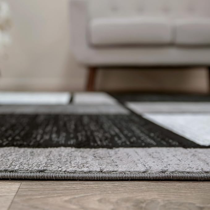 Rugshop Contemporary Modern Boxes for Home Office,Living Room,Bedroom,Kitchen Non Shedding Round Area Rug 8' Gray