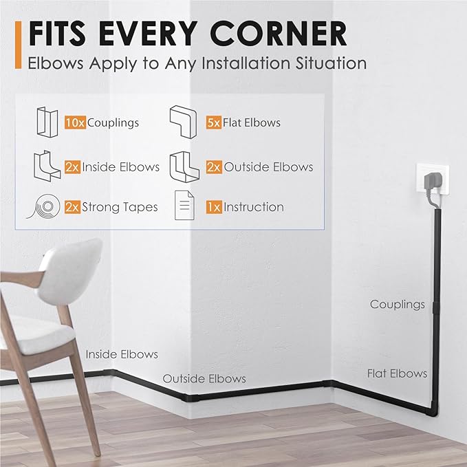 Delamu 236in Cord Hider, One-Wire Cord Covers for Wires on Wall, Easy-to-Install Cable Hiders for Mounted Tv, Cable Management Kit, Cable Raceways, W0.59 H0.4in, Black