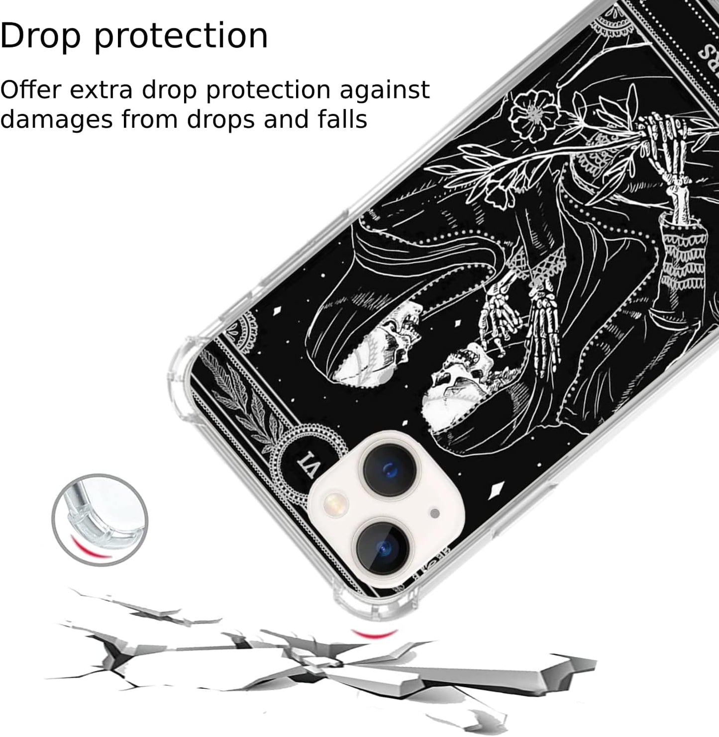 Lovers Tarot Card Skull Black Case for iPhone 15 - Trippy Psychedelic Skeleton Design, Unique TPU Bumper Cover.