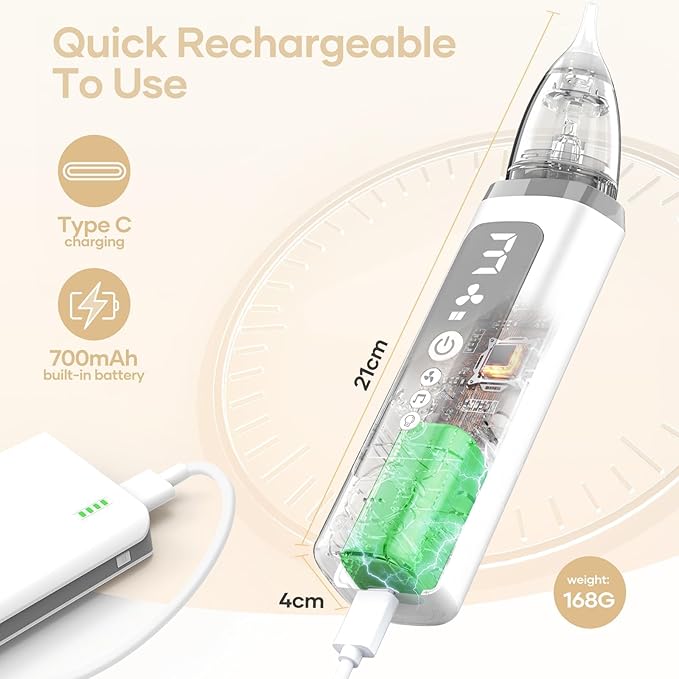 Nasal Aspirator for Baby - Baby Nose Sucker with 3 Suction Levels, Baby Nasal Aspirator, Electric Nose Suction for Baby with 3 Silicone Tips Music and Light, Rechargeable Snot Nose Sucker for Babies