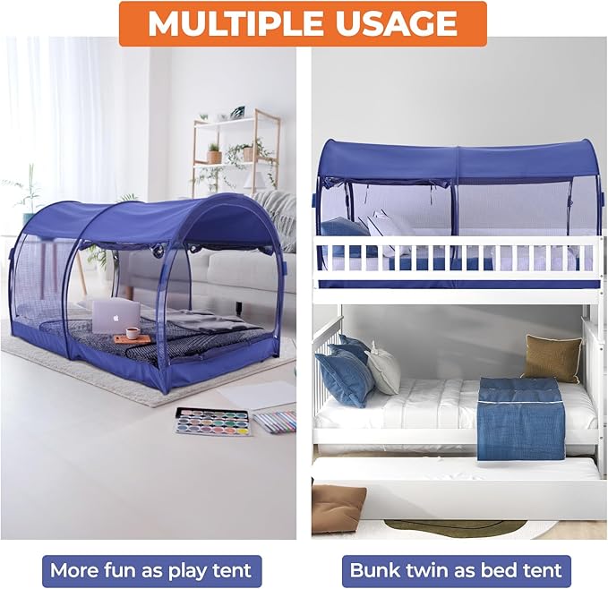 Alvantor Mosquito Net Bed Canopy Tents Dream Privacy Space Twin Size Sleeping Tents Indoor Pop Up Portable Frame Breathable Cottage Blue (Mattress Not Included)
