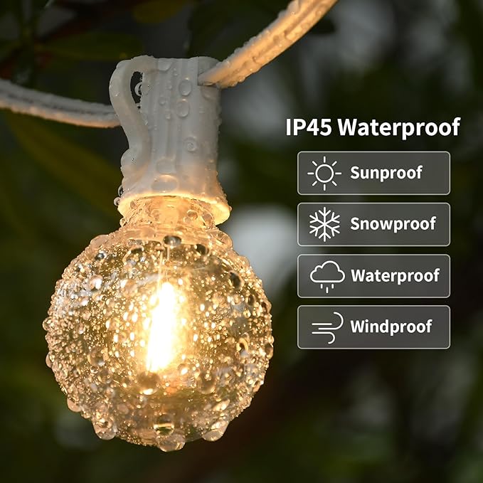 100ft 2-Pack Outdoor String Lights,Dimmable G40 LED String Lights with 52 Shatterproof Clear Bulbs UL Approval Waterproof Globe 1W 2700K Outdoor Lighting for Backyard Porch Cafe Party Wedding Garden