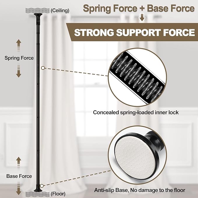 Room Divider, No Drilling Curtain Rod Wall Divider for Space Partition, Adjustable 4-10ft(H) 28-70inch(W) Heavy Duty Floor to Ceiling Tension Rod Dividers Temporary Privacy Separator Window Rods Black