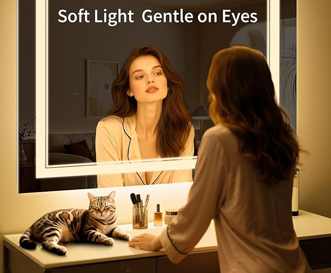 60"x36" LED Bathroom Mirror with Anti-Fog, Stepless Dimmable Lights, 3 Color Modes, Shatter-Proof Tempered Glass, Memory Function & Waterproof Design