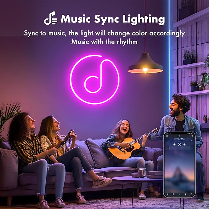 Neon Rope Lights, 50FT RGB Led Strip, Waterproof IP67, DIY Design, Music Sync, 44 Keys Remote Control, Multiple Modes, for Living Room, Bedroom, Holiday Decoration