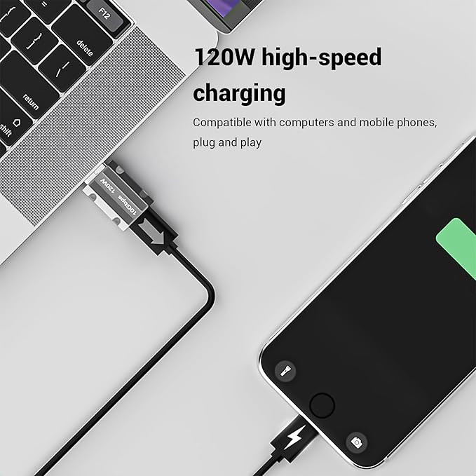 USB C to USB 3.1 Adapter, Zinc Alloy USB A to Type C Adapter with 10Gbps High-Speed Data Transfer PD 120W Stable Charging for Laptop, Phone, PC (2 Pack)