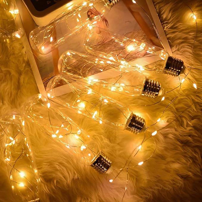 Minetom Fairy Lights Battery Operated, 5 Pack 7 FT 20 LED Fairy Lights with Timer, String Light Battery Powered, Silver Wire Christmas Light for Bedroom Party Wedding Decorations, Warm White