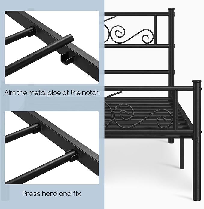 Yaheetech Twin XL Bed Frames Metal Platform Bed with Headboard and Footboard No Box Spring Needed Easy Assembly,Under-Bed Space: 12.6''/Black/Twin XL Bed