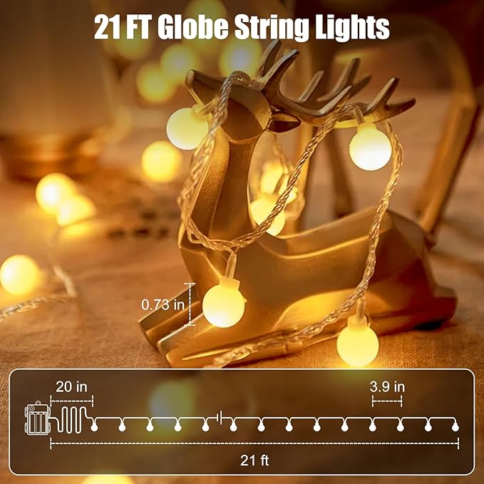 Minetom 2 Pack Globe String Lights Battery Operated, Totally 120 LED Fairy Lights with Remote, Waterproof for Indoor Outdoor Bedroom Classroom Dorm Camping Canopy Wedding Xmas Decor, Warm White