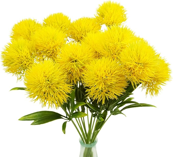 Uieke 10 Pcs Dandelion Artificial Flowers Yellow Flowers Fake Plants Flower Bouquet Plastic Flowers for Home DIY Decoration Wedding Decor