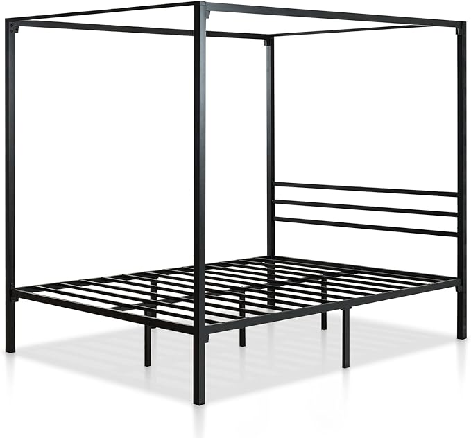 ZINUS Patricia Black Metal Canopy Platform Bed Frame, Mattress Foundation with Steel Slat Support, No Box Spring Needed, Easy Assembly, Queen