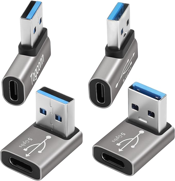Right Angle USB A 3.0 Male to USB C Female 4 Pack