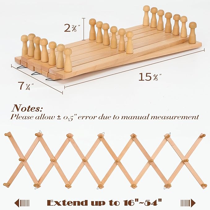 Wall Rack with 20 Hooks, Wooden Wall Expandable Coat Rack for Coat, Hats, Baseball Caps, Coffee Mug, Jewelry(Natural)