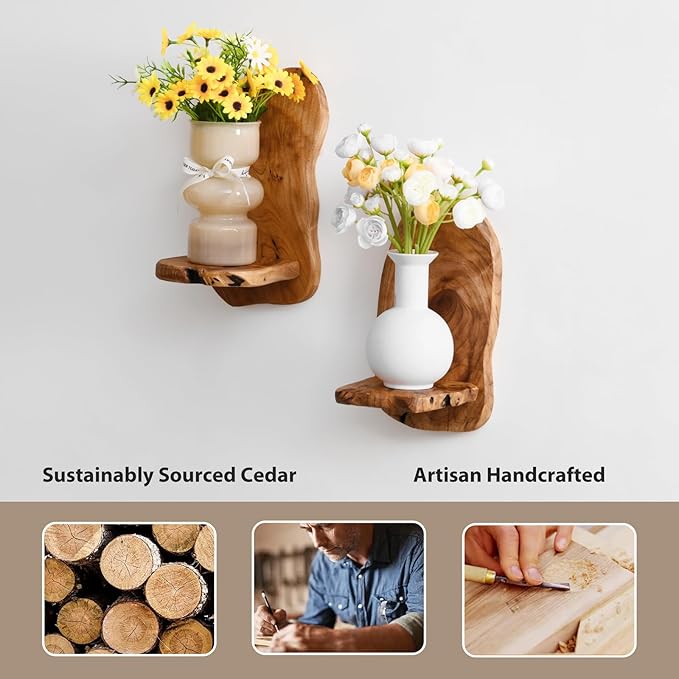 Wall Sconce Candle Holder, Wall Mount Wooden Candle Holders, Rustic Wall Decor for Bathroom Bedroom Living Room, Set of 2