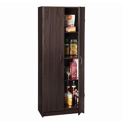 ClosetMaid Pantry Cabinet Cupboard with 2 Doors, Adjustable Shelves Standing, Storage for Kitchen, Laundry, or Utility Room, Espresso