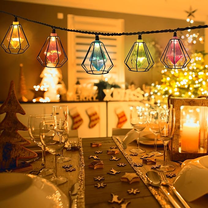 Vigdur Lantern String Lights - Muiticolor Deorative String Lights with 10 LED Bulbs Connectable, Indoor String Light for Bedroom Party Holiday Cottagecore Decor