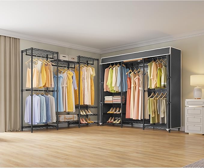 VIPEK V5C Medium Covered Clothes Rack Heavy Duty Portable Closet Wardrobe, Freestanding Black Clothing Rack with Black Upgarded Polyester Cover, Adjustable Custom Closet Rack, 57.9" Lx17.3 Wx76.4 H