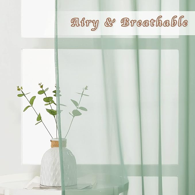 NICETOWN Sage Green Sheer Curtains 54 inch Length, Grommet Voile Sheer Lightweight & Airy Window Treatment with Light Filtering for Kitchen/Nursery, W54 x L54, 2 Panels