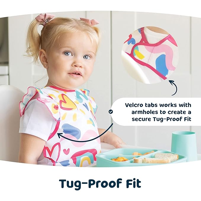 Tiny Twinkle Mess Proof Baby Bib - Waterproof & Lightweight Baby-Led Weaning Apron | 100% Recycled Polyester, Easy Clean & Machine Washable (Floral Blue, Large 2-4 Years)