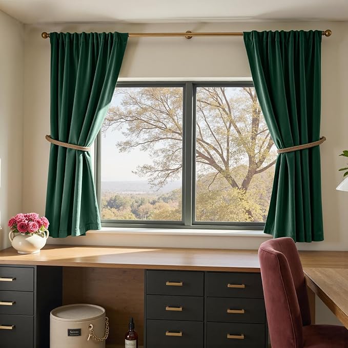 Lazzzy Velvet Blackout Curtains Thermal Insulated Room Window Drapes Super Soft Luxury Curtains for Living Room Bedroom Rod Pocket 2 Panels, Emerald Green, 52" W x 63" L