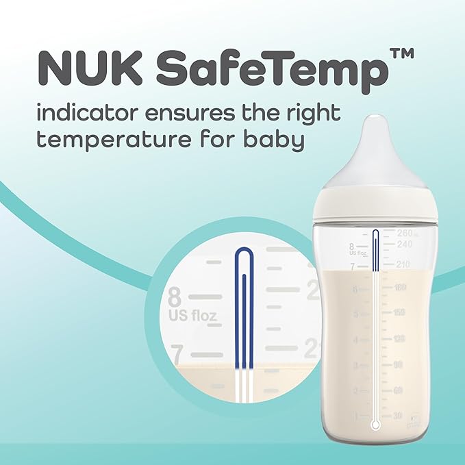 NUK Perfect Match 2-in-1 Natural and Anti-Colic Bottle with Medium Flow, Wide, Adaptable Nipple, 8oz., 4 Pack, BPA Free