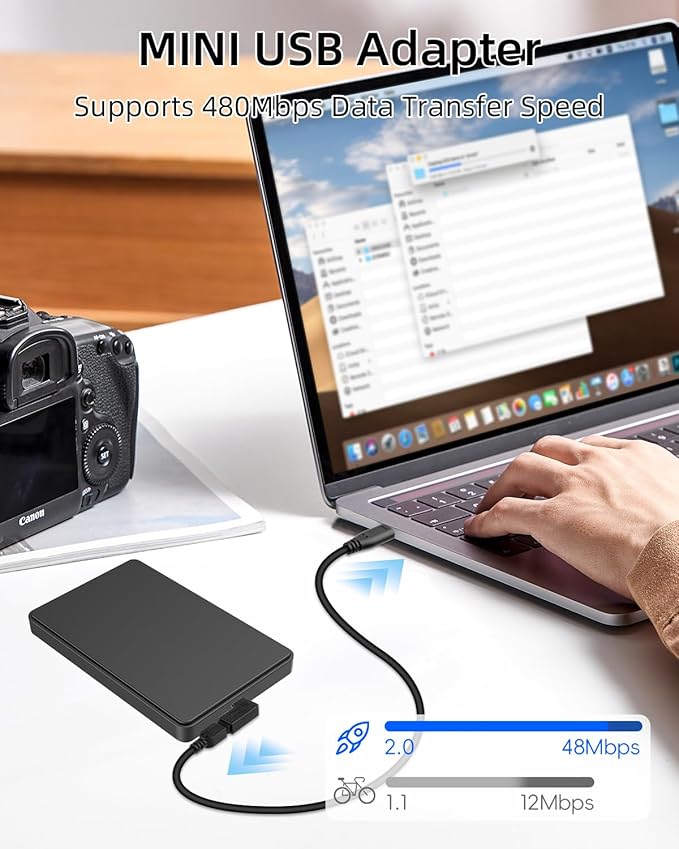 RIIEYOCA Mini USB 5 PIN Adapter,90 Degree Right and Right Angled Mini USB Male to Female Connector,Supports Charging and Data Transfer for Mobile Phones,Cameras,Laptops etc.(2Pack)