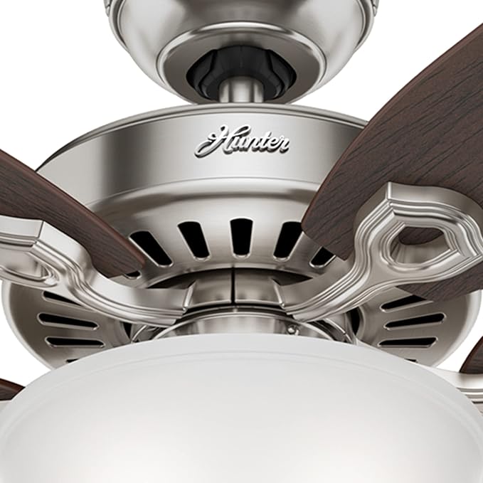 Hunter 52 inch Indoor Ceiling Fan with LED Light - Ceiling Fan with Pull Chain, For Bedroom or Living Room, Standard Mount, No Remote, 5 Blades, Includes Bulbs - Builder Deluxe 53090, Brushed Nickel