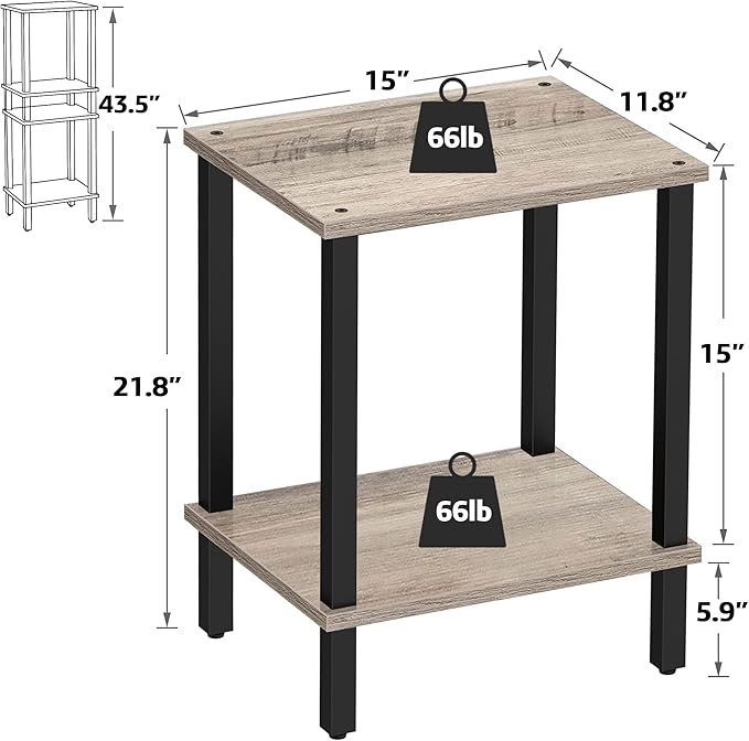 TUTOTAK End Table, Set of 2, Side Table, Nightstand, 2-Tier Storage Shelf, Sofa Table for Small Space, Living Room, Bed Room TB01BG035
