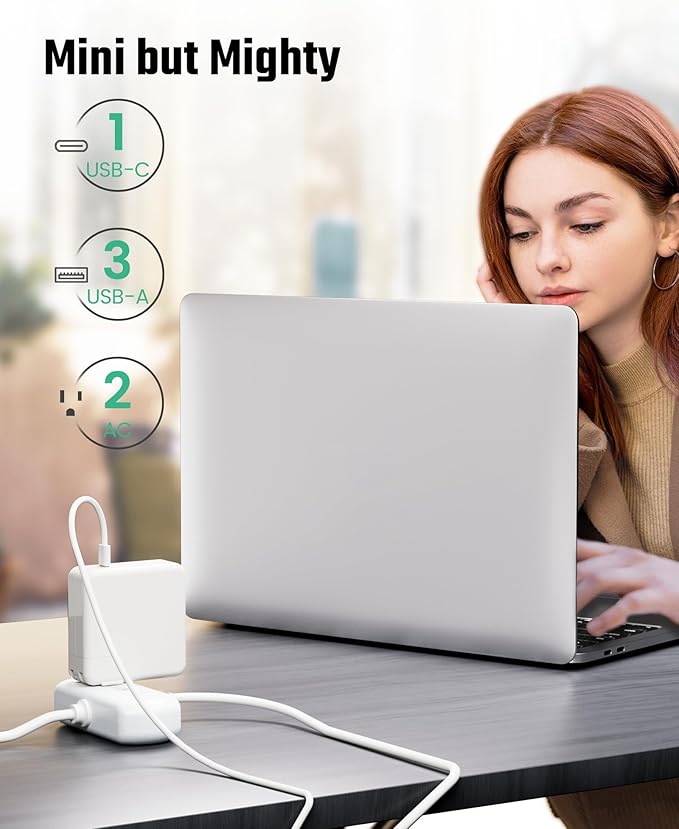Power Strip with USB, SUPERDANNY Mini Surge Protector with 2 Wide-Spaced Outlets, 3 USB-A 1 USB-C, 5 Ft Extension Cord, Flat Plug, Compact Size Desktop Charging Station Travel, Home, Office, White
