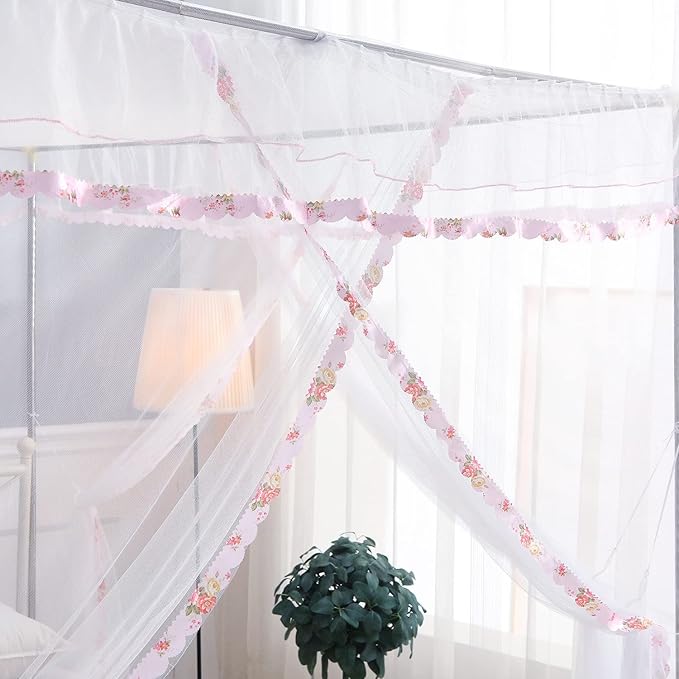 Canopy Bed Curtains Queen- 4 Corner Post Canopy for Bed, Bed Canopy for Adults, Bedroom Decor (Queen Size, White)