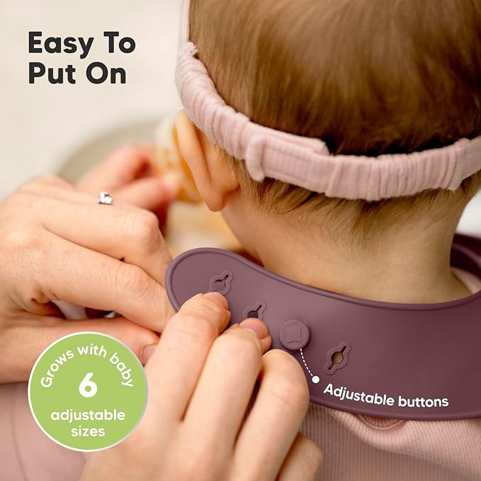 KeaBabies 2-Pack Silicone Baby Bibs for Eating - Sturdy Food-Grade Silicone Bibs for Babies Girl, Boy, Large Food Catcher, Clean & Put On Easily, Waterproof Toddler Feeding Essentials (Rocky)