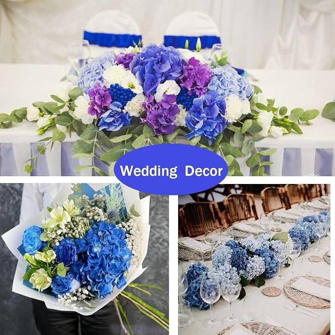 Hydrangea Artificial Flowers, 20 Pcs Royal Blue Hydrangea Artificial Flowers Bulk, Faux Hydrangea Flowers for Outdoor, Fake Silk Hydrangea Flowers with Stems for Wedding Decoration Decor