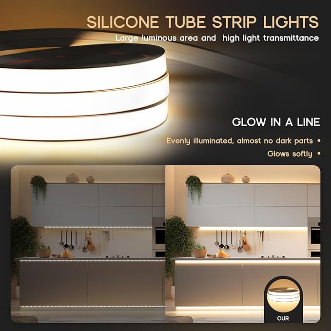 LED Strip Lights Warm White 3000K,98.4ft 110-120V Neon Rope Lights,Flexible Silicone Outdoor Waterproof Neon Strip Lights for Bedroom,Mirror,Kitchen Cabinet, Living Room,Halloween Decor
