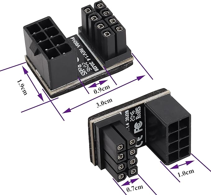 2Pack 180 Degree ATX 8Pin Female to Male Connector U Type PCI 8 Pin to 8 Pin PCI Express Video Card Power Adapter for Desktop Graphics Card GPU