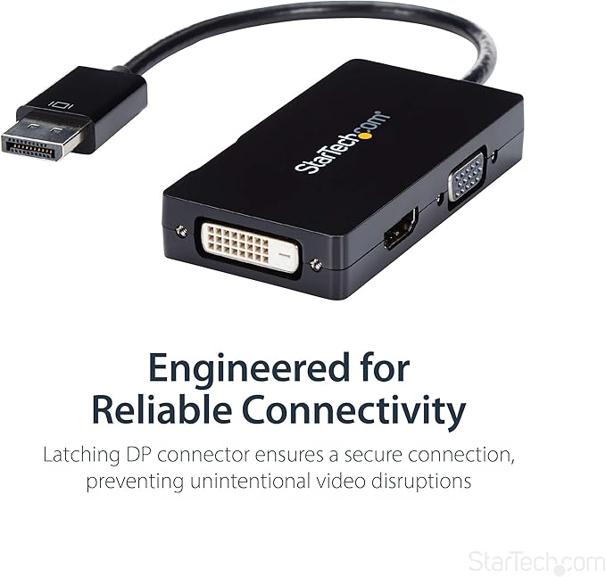 StarTech.com 3 in 1 DisplayPort Multi Video Adapter Converter - 1080p DP Laptop to HDMI VGA or DVI Monitor or Projector Display (DP2VGDVHD),VGA / DVI / HDMI (Black)