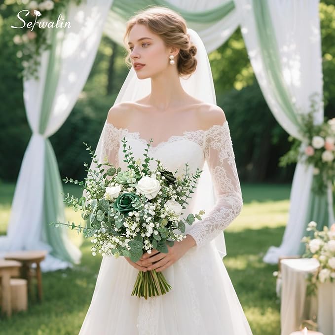 Serwalin 25 Pcs Mixed Artificial Eucalyptus Stems,Babys Breath Artificial Flowers Bulk with Faux Eucalyptus Leaves Greenery Stems for Wedding DIY Bouquets Floral Arrangement Home Decor