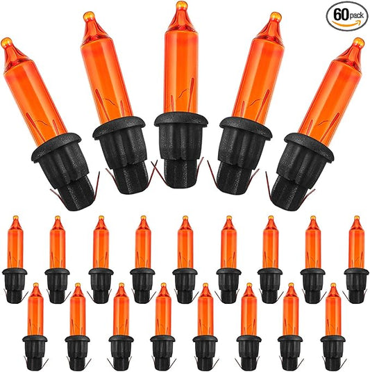 Mudder 60Count 2.5V Christmas 50/100/150/200 Count Mini Incandescent Wire Lights Replacement Bulbs Indoor/Outdoor Christmas Lights Decor for Home Xmas Tree (Black Base with Orange Bulb)